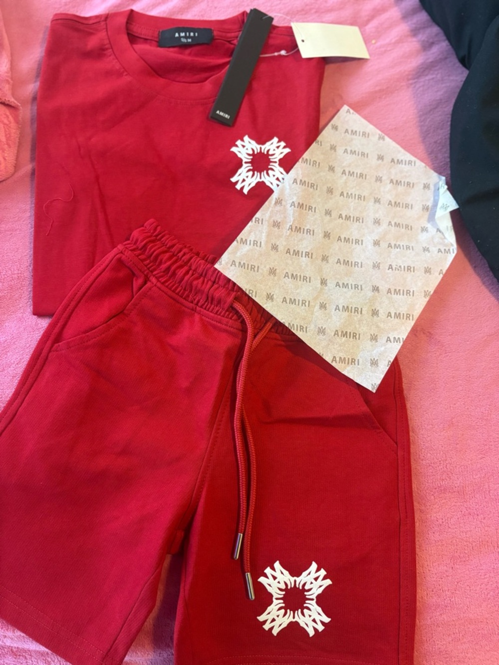 AMIRI Red Kids Cotton Logo Tshirt and Drawstring Shorts